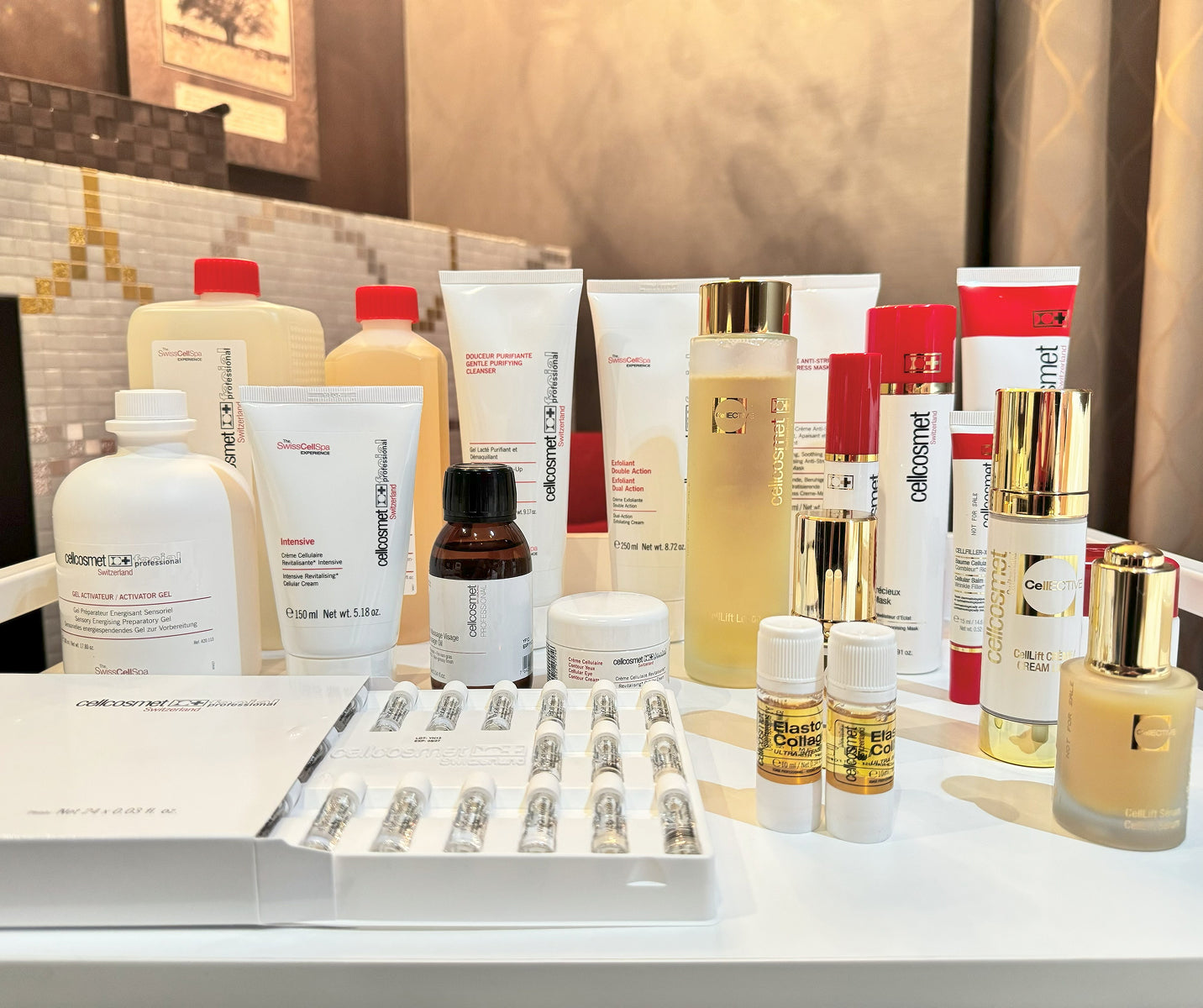 A range of Cellcosmet skincare products used for treatments